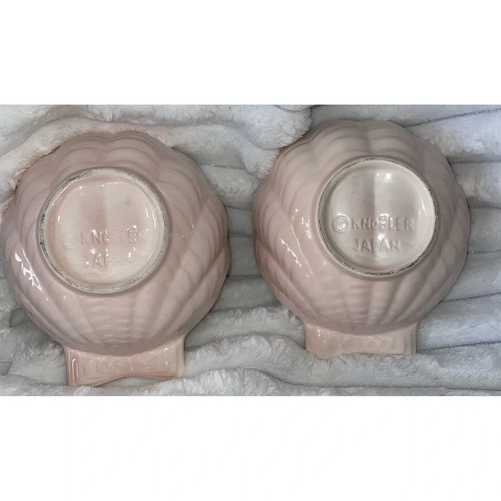 Vintage Knobler Japan Pink With Green Brushing Shell Shaped Bowls Lot Of 2